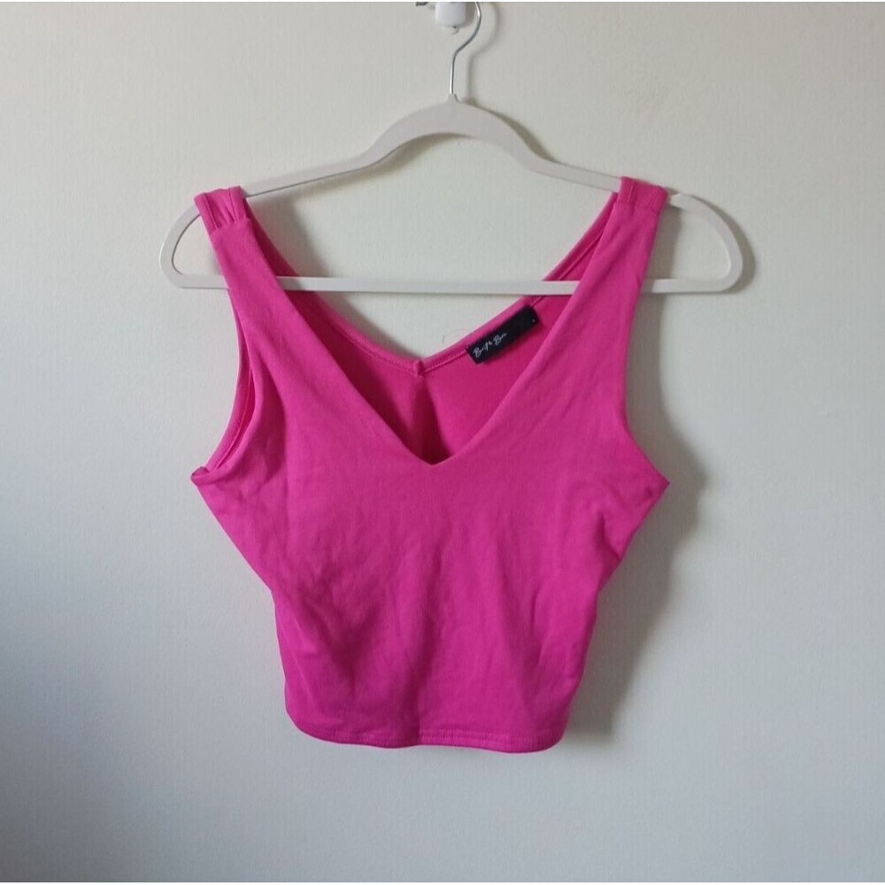 Brit & Bri Crop Tank Top Womens Pink Sleeveless Stretch V Neck Size S